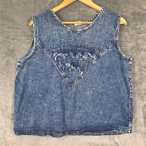 Womens Top Small Vintage Blue Denim Country Western Fringe Rodeo Cowgirl Studded